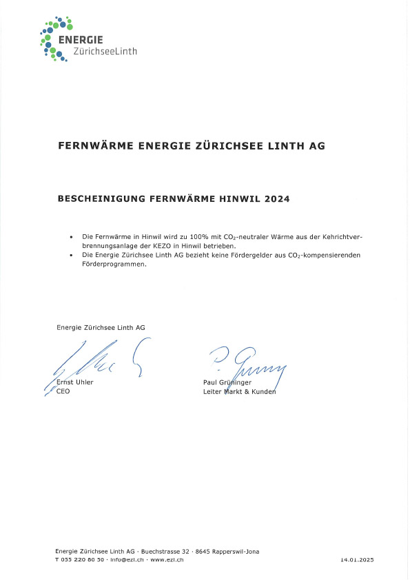 Bescheinigung Wärmeenergie Kt. ZH 2025