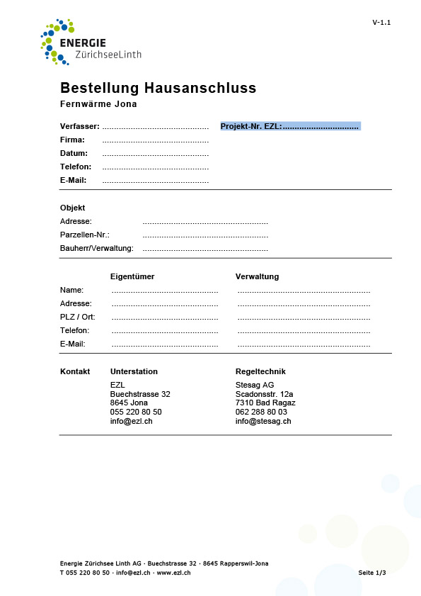 Bestellung Hausanschluss Unterstation Fernwärme Jona