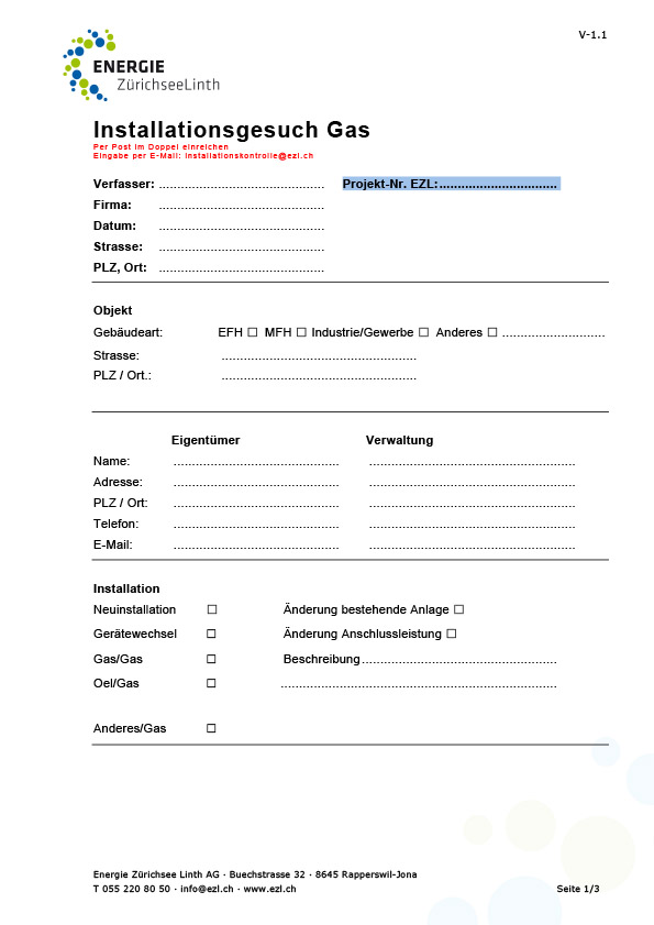 Installationsgesuch Gas